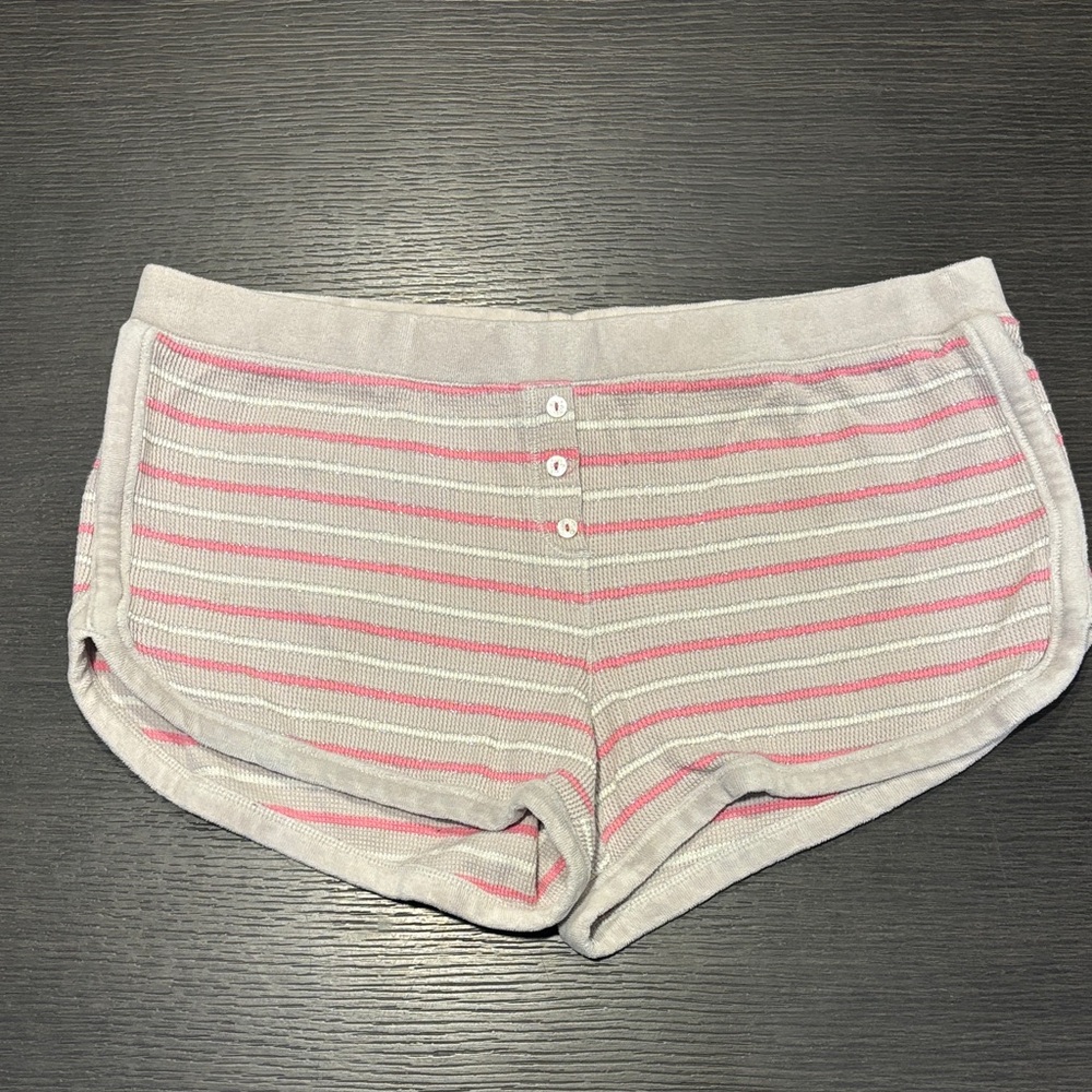 Y2K Victoria’s Secret Grey Pink Metallic Striped Terry Cloth Trim Shorts WN Med‎